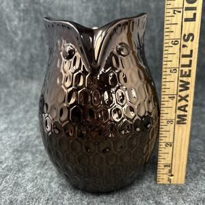 Owl Vase Dark Brown 6” Tall Home Decor Flowers Kitchen Spoon Storage